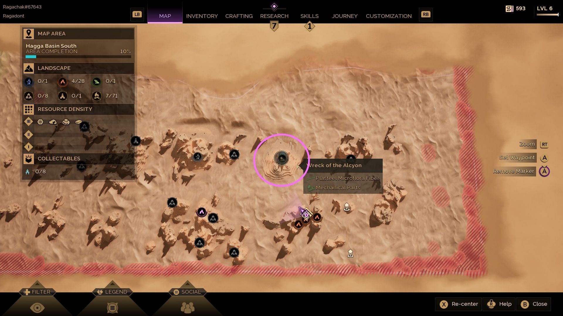 In addition to simply checking around the rocky areas, the circled spot has quite a bit of Salvaged Metal on its outskirts (Image via Funcom)